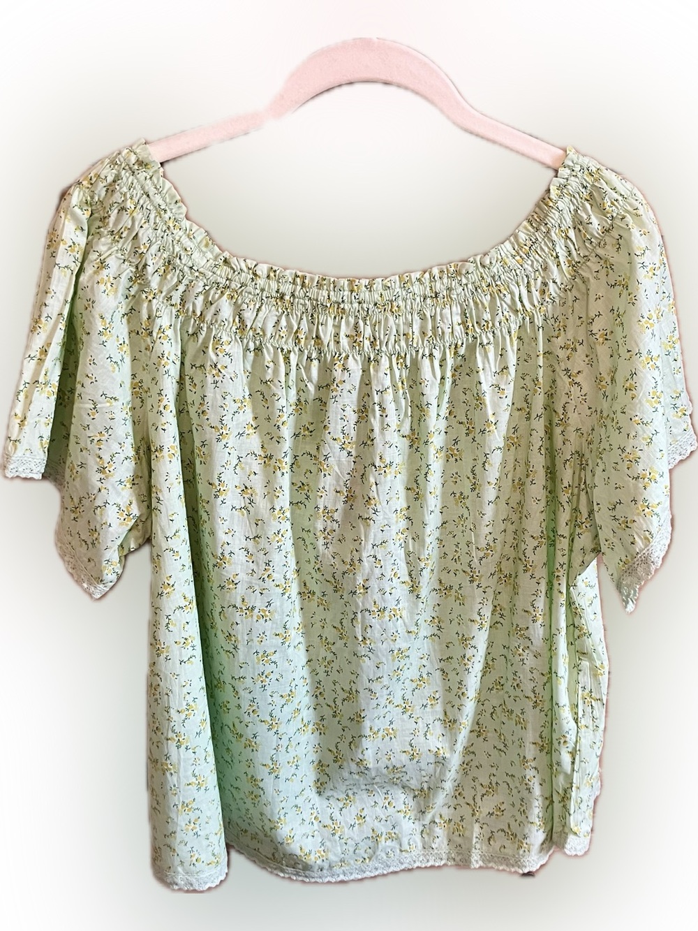 easel Light Green Floral Off-Shoulder Blouse